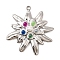 304 Stainless Steel Glass Pendants, Flower Charm, with ABS Plastic Imitation Pearl, Stainless Steel Color, 40x37.5x6mm, Hole: 2.5mm