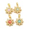 Rack Plating Brass Cubic Zirconia Pendants, with Resin, Long-Lasting Plated, Lead Free & Cadmium Free, Sun, Real 18K Gold Plated, Mixed Color, 19x16.5x6.5mm, Hole: 3mm