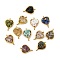 Natural Mixed Gemstone Chip 304 Stainless Steel Heart Connector Charms, Rack Plating, Cadmium Free & Lead Free, Long-Lasting Plated, Mixed Dyed and Undyed, Real 18K Gold Plated, 17x12x6~7.5mm, Hole: 1.8mm