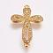 Brass Micro Pave Cubic Zirconia Links, Cross, Golden, 26x16x2mm, Hole: 1mm