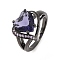 Heart Brass Micro Pave Cubic Zirconia Finger Rings, Gunmetal, Medium Orchid, US Size 7(17.3mm)