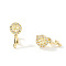 Chic Vintage Geometric Flower Brass Hoop Earrings, with Clear Cubic Zirconia, Golden, 16x7mm