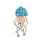 Jellyfish Alloy Indicolite Rhinestone Sea Animal Brooch, Light Gold, 62x29mm