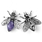 Natural Amethyst Bees Brooches, Alloy Pave Glass Rhinestone Insects Brooches, Antique Silver, 48x40x12mm