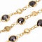 Handmade Glass Beaded Chains, with Brass Findings, Long-Lasting Plated, Soldered, with Spool, Black, Link: 13x6.5x3mm and 8.5x4.5x1.5mm