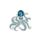 Zinc Alloy Aquamarine Rhinestone Brooch, Platinum, Octopus, 46x48mm