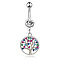 Colorful Cubic Zirconia Dangle Belly Button Rings, Stainless Steel Piercing Navel Rings, Curved Barbell Body Jewelry for Women, Stainless Steel Color, Tree of Life, 8~13mm, Bar: 10x1.5mm