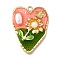 Alloy Enamel Pendants, with ABS Imitation Pearl, Heart with Flower, Rack Plating, Long-Lasting Plated, Lead Free & Cadmium Free & Nickel Free, Golden, Salmon, 31.5x24x5mm, Hole: 1.8mm
