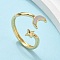 Brass Shell Cuff Rings for Women, Cadmium Free & Lead Free, Moon & Star, Real 16K Gold Plated, Inner Diameter: 18.5mm