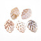 Natural Freshwater Shell Carved Pendants, Leaf Charms, Seashell Color, 33.5~34x23.5~25x1.5~3mm, Hole: 2mm and 2.5mm