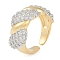 Twist Brass Micro Pave Clear Cubic Zirconia Open Cuff Ring for Women, Cadmium Free & Lead Free, Real 18K Gold Plated, Adjustable