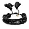 Faceted Glass Braided Bead Bracelets, Adjustable Tassel Woven Multi-strand Bracelets for Women, Black