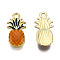 Alloy Enamel Pendants, Cadmium Free & Lead Free, Pineapple, Light Gold, Dark Orange, 20x10x2.5mm, Hole: 1.8mm