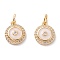 Brass Micro Pave Clear Cubic Zirconia Charms, with Enamel & Jump Ring, Long-Lasting Plated, Real 18K Gold Plated, Flat Round, Creamy White, 12x10x2.5mm, Hole: 3.6mm