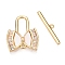 Brass Micro Pave Clear Cubic Zirconia Toggle Clasps, Cadmium Free & Nickel Free & Lead Free, with Shell, Bowknot, Real 18K Gold Plated, 17.5x15x3mm, Hole: 1.2mm, Bar: 3.5x19x1.5mm, Hole: 1mm