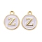Golden Plated Alloy Charms, Cadmium Free & Lead Free, with Enamel, Enamelled Sequins, Flat Round with Letter, White, Letter.Z, 14x12x2mm, Hole: 1.5mm