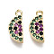 Brass Micro Cubic Zirconia Charms, Nickel Free, Real 18K Gold Plated, Watermelon, Colorful, 12x5x2mm, Hole: 1mm