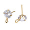 Brass Micro Clear Cubic Zirconia Stud Earring Findings, with Loop, Nickel Free, Real 18K Gold Plated, 12x8mm, Hole: 2mm, Pin: 0.7mm
