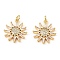 Rack Plating Brass Micro Pave Clear Cubic Zirconia Pendants, Cadmium Free & Lead Free, Real 16K Gold Plated, Sun, Clear, 20x18x3.5mm