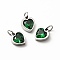 304 Stainless Steel Pendants, with Cubic Zirconia and Jump Rings, Single Stone Charms, Heart, Stainless Steel Color, Green, 9x8x3mm, Hole: 3.6mm
