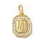 Real 18K Gold Plated Brass Micro Pave Clear Cubic Zirconia Pendants, with Jump Ring, Long-Lasting Plated, Lead Free & Cadmium Free, Letter Charms, Letter M, 12x8.5x2mm, Hole: 3mm