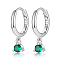 Anti-Tarnish Rhodium Plated Platinum 925 Sterling Silver Hoop Earrings, with Cubic Zirconia Diamond Charms, with S925 Stamp, Green, 17mm