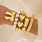 Bowknot Alloy & Iron & CCB Plastic & Plastic Pearl Bangles Set, Golden, Inner Diameter: 1-7/8~2-1/2 inch(4.8~6.5cm), 3pcs/set