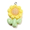 Opaque Resin Pendants, Flower Charms, with Platinum Tone Iron Loops, Yellow, 39x24x7mm, Hole: 1.5mm