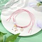 Flower & Unicorn Alloy Enamel Charm Bracelets, Waxed Cotton Cord Braided Bead Bracelets for Women, with Acrylic Bead, Golden, Pink, Inner Diameter: 3/4~3-7/8 inch(2~9.7cm)