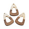 Walnut Wood Pendant, Resin & Gold Foil, Teardrop, White, 45x30x3.5mm, Hole: 2mm