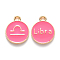 Alloy Enamel Pendants, Cadmium Free & Lead Free, Flat Round with Constellation, Light Gold, Cerise, Libra, 15x12x2mm, Hole: 1.5mm
