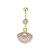 304 Stainless Steel Pave Clear Cubic Zirconia Enamel & Plastic Pearl Shell Shape Curved Barbell Dangle Belly Rings, Golden, Misty Rose, Bar Length: 10mm, Pin: 1.6mm