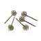 Iron Hair Bobby Pin Findings, with Brass Filigree Flower Cabochon Bezel Settings, Nickel Free, Antique Bronze, 62.5x2mm