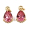 Brass Pave Cubic Zirconia Pendants, Teardrop Charms, with Glass & Jump Ring, Rack Plating, Real 18K Gold Plated, Lead Free & Cadmium Free, Long-Lasting Plated, Cerise, 11.5x7x5.5mm, Hole: 1.6mm
