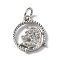 Brass Micro Pave Cubic Zirconia Charms, Cadmium Free & Lead Free, with Jump Rings, Round Ring & Unicorn Charms, Platinum, 14x11.5x2mm, Hole: 3.2mm