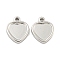 Non-Tarnish 304 Stainless Steel Pendant Cabochon Settings, Heart, Stainless Steel Color, Tray: 8x9mm, 13x11x2mm, Hole: 1.8mm