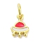 Real 18K Gold Plated Rack Plating Brass Enamel Charms, with Jump Ring, Long-Lasting Plated, Lead Free & Cadmium Free, Spaceship Charm, Crimson, 9x6x1.5mm, Hole: 3mm
