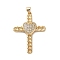 Brass Micro Pave Clear Cubic Zirconia Pendants, Cadmium Free & Nickel Free & Lead Free, Real 18K Gold Plated, Cross, Heart, 36x26~26.5x3~4mm, Hole: 4x3.5mm