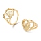 Brass Adjustable Rings for Women, Cadmium Free & Nickel Free & Lead Free, Heart with Hamsa Hand, Real 18K Gold Plated, Inner Diameter: 18.4mm