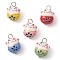 Handmade Porcelain Pendants, Cat Shape Charms, with Iron Findings, Mixed Color, 19x13.5x11.5mm, Hole: 3mm