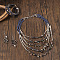 Alloy & Natural Shell & Glass Seed Beaded Multilayer Necklaces & Dangle Earrings & Bangles Sets, Platinum, Slate Blue, 430mm