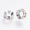 Brass Rhinestone Spacer Beads, Flat Round, Crystal AB, 9x4mm, Hole: 4mm