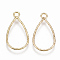 Brass Open Back Bezel Pendants, For DIY UV Resin, Epoxy Resin, Pressed Flower Jewelry, teardrop, Nickel Free, Real 18K Gold Plated, 21.5x11x1mm, Hole: 1.5mm