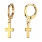Brass Huggie Hoop Earrings, with 304 Stainless Steel Pendants, Cross, Golden, 25.5mm, Pin: 0.8mm