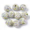 Pave Disco Ball Beads, Polymer Clay Pave Rhinestone Beads, Round, Crystal AB, Green Yellow, PP13(1.9~2mm), 6 Rows Rhinestone, 10x9mm, Hole: 1.6mm