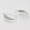 Brass Micro Pave Cubic Zirconia Earring Hooks, with Horizontal Loop, Nickel Free, Clear, Real Platinum Plated, 19~20x10~11x4mm, Hole: 2mm, 21 Gauge, Pin: 0.7mm