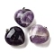 Natural Amethyst Pendants, with Brass Snap on Bails, Heart Charms, Platinum, 26.5~27x25x13.5~14mm, Hole: 6.5x3.5mm