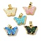 Rack Plating Brass Pendants, with Resin Imitation Opal & Glitter, Long-Lasting Plated, Lead Free & Cadmium Free, Butterfly, Mixed Color, 11.5x15.5x5mm, Hole: 4x2.5mm