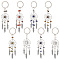 Natural & Synthetic Gemstone Keychain, with Iron, 304 Stainless Steel & Alloy Findings, Woven Net/Web with Feather, 11.4~11.8cm, 8pcs/set, 4 sets/box