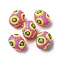 Glass Enamel Beads, Hand Drawn Beads, Oval, Hot Pink, 15~16.5x12~13mm, Hole: 1.5mm